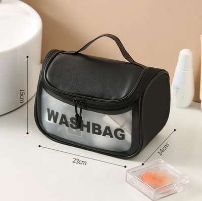 Moongoods - Toilettas Transparant - Zwart - Toilettas Hangend met haak - Ophangbare toilettas - Reis toilettas - Waterproof