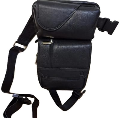 Oi zwarte leren Beentas Willem / stoere ruime been-tas / beenholster / praktische tas voor motorrijders / motortas voor om been / zwart leer / 598