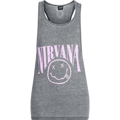 Nirvana Top - Curved Logo - S tot M - voor Vrouwen - donkergrijs gemêleerd