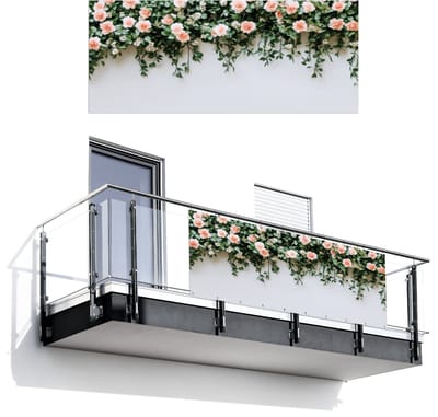 Balkonscherm 300x120 cm - Balkonposter Bloemen - Muur - Rozen - Groen - Balkon scherm decoratie - Balkonschermen - Balkondoek zonnescherm
