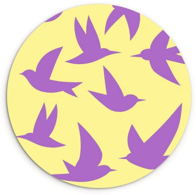 WallCircle® Wandcirkel 120x120 cm - Muurcirkel Vogels - Cirkel - Geel - Beweging - Muurdecoratie woonkamer - Wanddecoratie slaapkamer - Kamer decoratie accessoires - Ronde schilderijen XXL