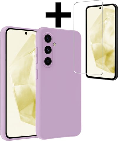 Hoesje - Met Screenprotector - Geschikt voor Samsung Galaxy A35 - Sterk & Shockproof - Back Cover - Siliconen Case - Telefoon Hoes - Telefoonhoesjes - Lila
