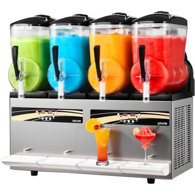 VEVOR Slushmachine 4 x 12 L, Slush-ijsmaker 1650 W (geen ijs nodig), elektrische margarita-machine met zelfreinigende functie, geschikt voor bevroren margarita's, frappés, milkshakes en shakes.