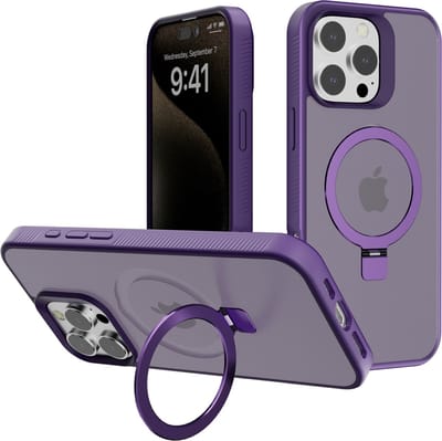 Hoesje Geschikt voor iPhone 15 Pro hoesje voor Magsafe Mat Transparant hard case Paars - Magnetic Ring Houder hoesje