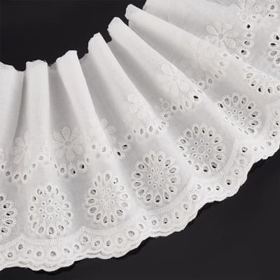 6.8m Witte Geborduurde Oogjes Kant Trim 15.5cm Breed Katoenen Kantlint voor Lolita Kostuums, Meisjesjurken en Huisdierkleding