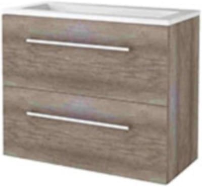 Basic-Line Start 39 Badkamermeubelset - Ondiep - 80 x 39 cm - Met Grepen - 2 Lades - Acryl Wastafel - Zonder Kraangat - Scotch Oak