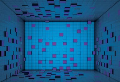 Fotobehang Modern Abstract Squares Blue Purple | XL - 208cm x 146cm | 130g/m2 Vlies