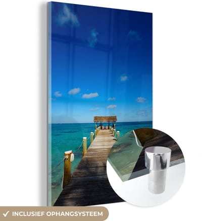 MuchoWow® Glasschilderij 20x30 cm - Schilderij acrylglas - Steiger op de Bahamas - Foto op glas - Schilderijen