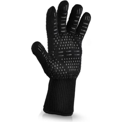 1/2 stuks BBQ Handschoenen Hoge Temperatuurbestendigheid Ovenwanten 500 800 Graden Brandwerend Barbecue Hitte-isolatie Magnetronhandschoen black