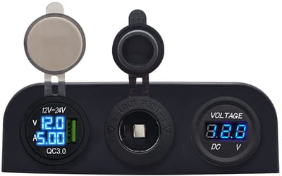 ProRide 12V USB Autolader 1 Poort - Voltmeter en 12V/24V Sigarettenplug - Drievoudig opbouw paneel