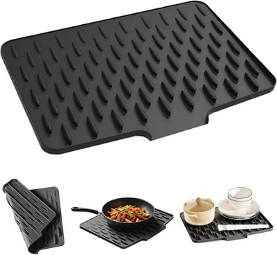 Siliconen Afvoer Mat voor Keukens, 40 x 30 cm, Waterdoorlatend, Antislip, Warmtebestendig, Ideaal voor Borden en Fruit