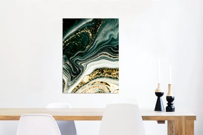 Wanddecoratie Metaal - Aluminium Schilderij Industrieel - Marmerlook - Goud - Groen - Glitter - Design - Marmer - 60x80 cm - Dibond - Foto op aluminium - Industriële muurdecoratie - Voor de woonkamer/slaapkamer