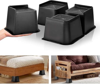 4 stuks meubelverhogingen voor bedden, 10,2 cm voor intensief gebruik, meubelverhogingen, tot 2721,6 kg, L-vormig design, bedlifter voor bank, bureau