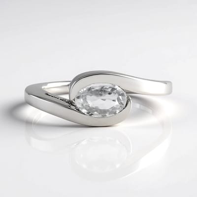 Cavill - Zilveren Ring 925 Sterling Zilver - 1,049 ct Ovale Cambodjaanse Zirkoon - Geplatineerd Smal Bandje - Elegante Damesring