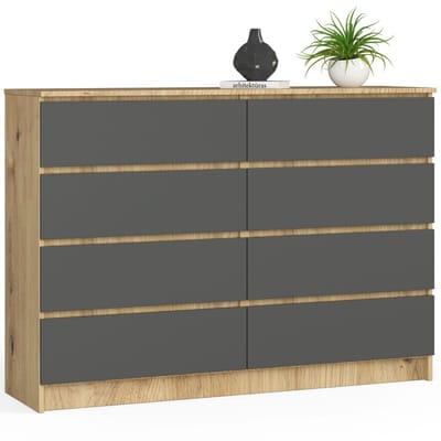 Ladekast K140 met 8 Lades / AKORD Furniture Factory / Artisan Eik - Grafietgrijs / 138 x 99 x 40 cm