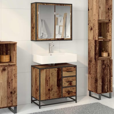 vidaXL - Badkamermeubel - Set - 2 - st - Oud - Hout - 80 - x - 33 - x - 60 - cm - Bewerkt - hout