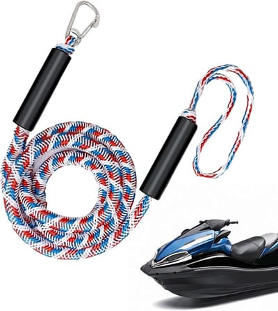 Landvast Bootuitrusting - 2 stuks - Uitrekken 1.2 - 1.7M - Aanlegtouw voor boten - Blauw, Rood, Wit - Aanmeertouw - Boottouw - Bootaccessoires voor boten dok - Docklijn met haken - Voor boten, kajak, jetski, pontoon, kano