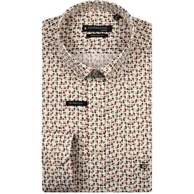 Giordano Overhemd Ivy Satin Stretch Abstract Graphic Pattern Groen-Multi / male