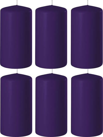 8x Paarse cilinderkaarsen/stompkaarsen 6 x 15 cm 58 branduren - Geurloze kaarsen paars - Woondecoraties