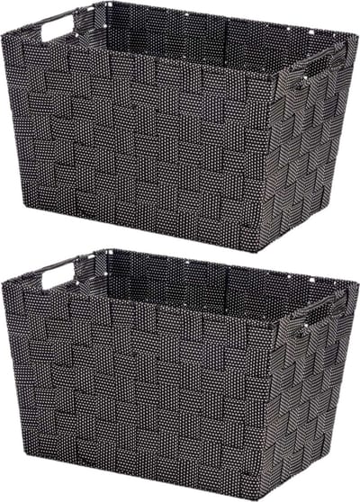Kipit Opbergmandjes - 2x stuks - voor kast/ badkamer - zwart - 35x25x20 cm - 10 liter