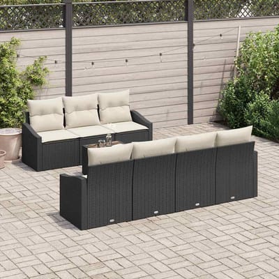 vidaXL Bankstel met kussen met opslag 8 pcs Zwart en Crème poly rattan