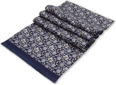Zijden Herensjaal Fleur de Soie - 100% Zijde in Twill Weving - Bloem Motief - 168 x 26 cm - Dubbelzijdig Print