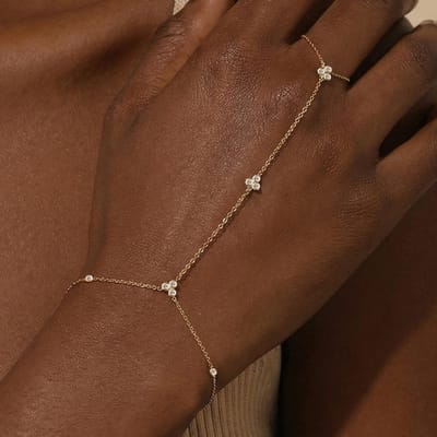 Canner Koperen Vlinder Zirconia Vingerarmband Ring Ketting Voor Vrouwen Ins Achtpuntige Ster Handring Ketting Armbanden brown