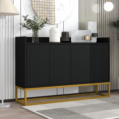 DESMIU Dressoir - Minimalistisch Design Met Vier Deuren En Druksysteem - Voor Keuken Woonkamer En Hal - Spaanplaat En MDF - 120x30x80 Cm - Zwart