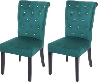 Set van 2 eetkamerstoelen MCW-D22, keukenstoel, fluweel met noppen ~ donkergroen, zwarte poten