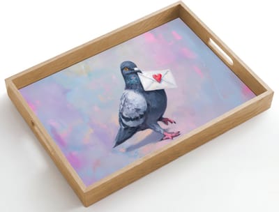 Dienblad hout 50x35 cm - Schootdienblad - Duif - Envelop - Paars - Borrelplank rechthoek - Plateau dienbladen