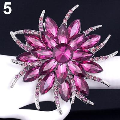 Bruiloft Bruids Grote Bloem Glanzende Strass Dame Sjaal Broche Pin Sieraden Decor paars