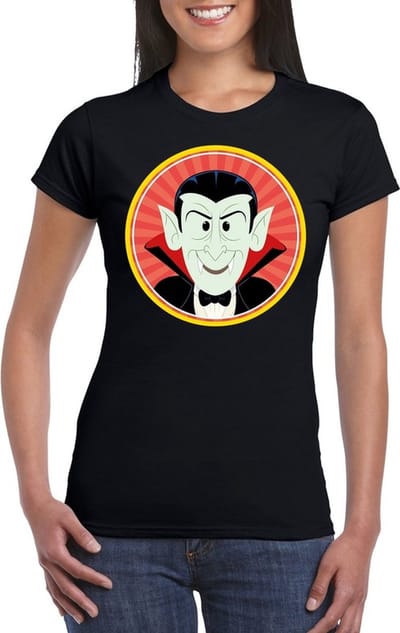 Halloween vampieren Dracula t-shirt zwart dames - Halloween kostuum L