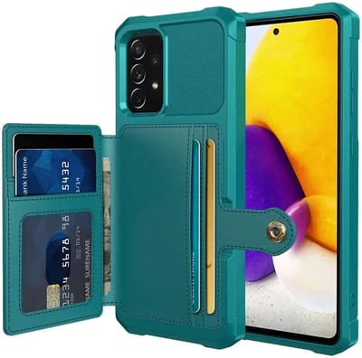 Portemonnee Hoesje Geschikt voor de Samsung Galaxy A52 / A52S - Back Cover met Pasjeshouder - Telefoonhoesje voor Pinpas - Kaarthouder op Achterkant - Case met Magneet voor Auto Houder Groen Blauw