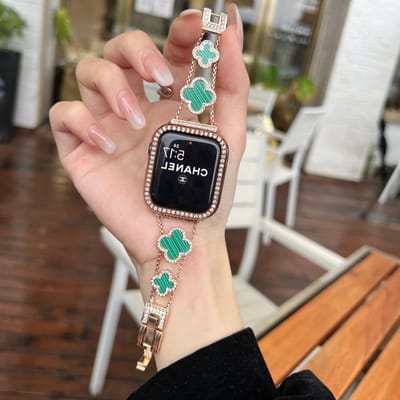 MY PROTECT - Luxe Metalen Clover Lucky Green Bandje - Geschikt Voor Apple Watch Bandje - Series 1/2/3/4/5/6/7/8/9/10/SE - 38mm - 40mm - 41mm - 42mm - Rosé Goud