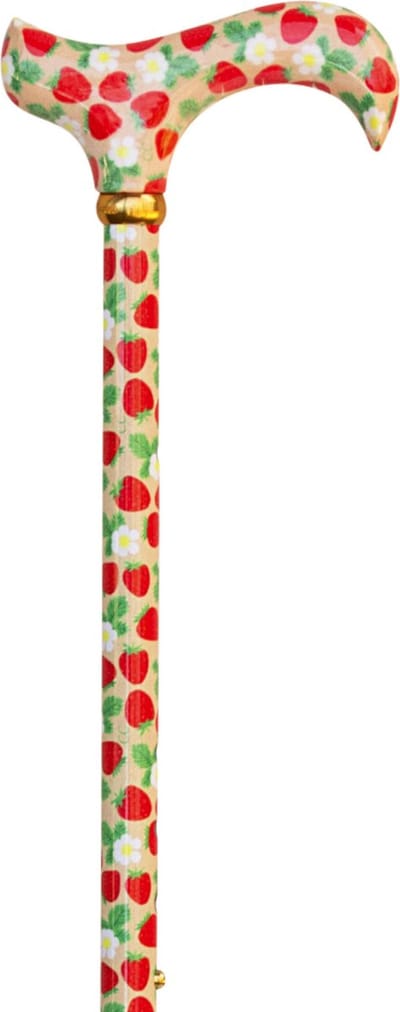 Classic Canes Verstelbare wandelstok - Aardbeien - Verstelbaar - Lengte 73 - 95 cm - Extra Korte Stand 63 cm - Aluminium - Derby handvat - Gewicht 265 gram - Diameter wandelstok 16 mm - Wandelstokken - Voor heren en dames - Uitschuifbare wandelstok