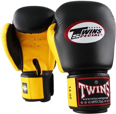 Bokshandschoenen - Trainingshandschoenen - Vechtsport Training - Bevestigde Duim - 12 oz - Zwart Geel