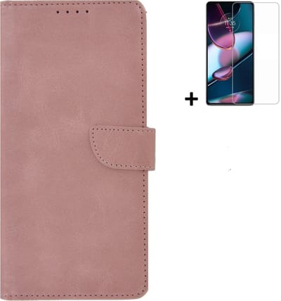 Geschikt voor Motorola Moto G14 Hoesje - Bookcase - Moto G14 Hoesje - Pu Leder Wallet Book Case Rose Goud Cover + Screenprotector