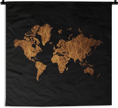 Wandkleed - Wereldkaart - Goud - Bruin - 120x120 cm - Wandtapijt