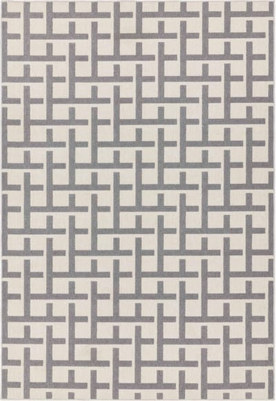 Easy Living - Easy Living Antibes White Grey Grid Vloerkleed - 160x230  - Rechthoek - Buiten,Laagpolig,Structuur Tapijt - Industrieel - Beige, Grijs