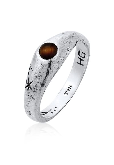 Haze & Glory - Ring - HG HAZE & GLORY - Ring voor Heren in 925 sterling zilver, sieraden voor Heren, geoxideerd zilveren ring, met kwarts, Cool, Cast Away - Heren