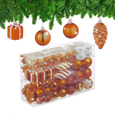 kerstballen - set van 72 - plastic - onbreekbaar - hartjes - sokjes - oranje