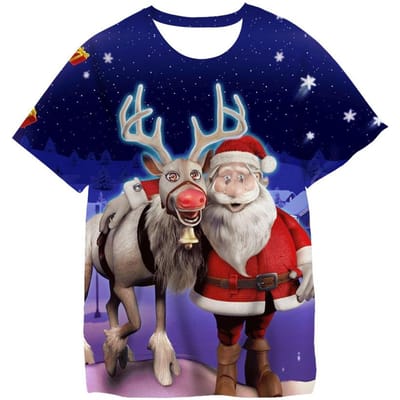 T-shirts de Noël pour enfants à la mode avec impression 3D Père Noël Bonhomme de neige T-shirt Décontracté Garçons Filles Enfants T-shirts à col rond 160 blue