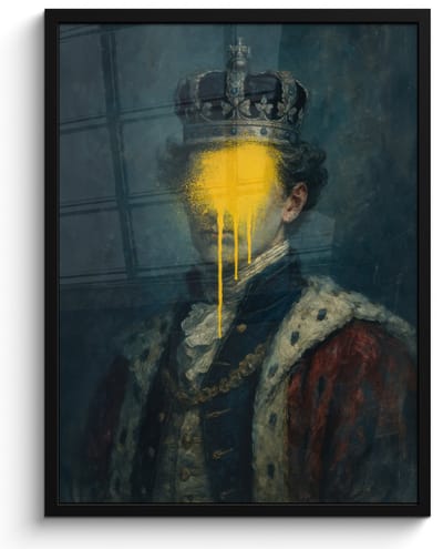 Poster in lijst - Fotolijst 60x80 cm - Posters - Koning - Portret - Druipende gele verf - Posterlijst zwart - Decoratie - Wanddecoratie woonkamer - Muurdecoratie slaapkamer