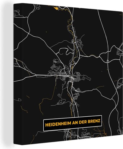 Canvas Schilderij Plattegrond – Heidenheim an der Brenz – Goud – Stadskaart - Kaart - 20x20 cm - Wanddecoratie