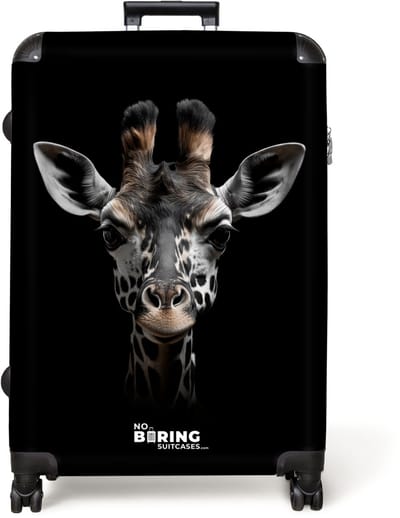 NoBoringSuitcases.com® - Koffer groot - Reiskoffer lichtgewicht - Giraffe close-up met zwarte achtergrond - Rolkoffer met 4 wielen - Grote trolley XL - 98 liter bagage