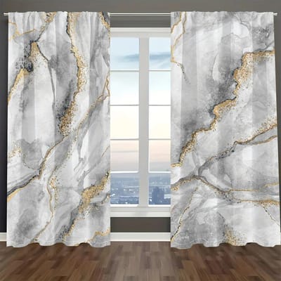 2-delige marmeren textuurgordijnen Luxe gordijnen voor slaapkamer Woonkamer Keuken Raamjaloezieën Cortinas Para Salón Rod Pocket W50xH130(CM)x2PCS-Grommet Top