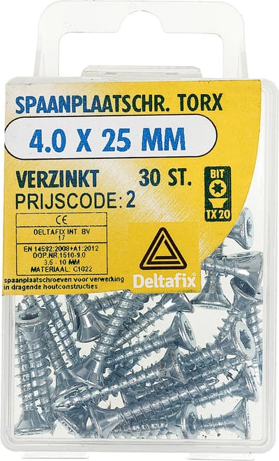 Deltafix spaanplaatschroef platkop / torx / met nibs / type 17 snijpunt verzinkt 4.0 x 25 mm 30 st.