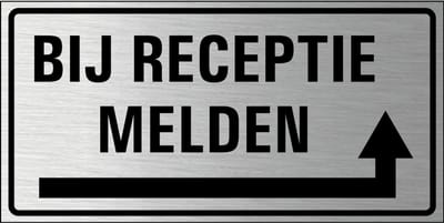 Bij receptie melden rechts bord, geborsteld aluminium 200 x 100 mm