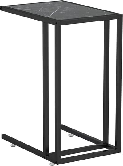 Bijzettafel C-vorm - Salontafel glas - Woonkamer Inrichting - Gehard Glas - 50 x 35 x 65 cm - Zwart Marmer