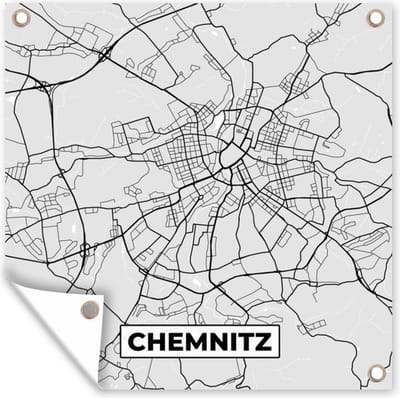 Tuin poster Kaart - Plattegrond - Stadskaart - Duitsland - Chemnitz - 200x200 cm - Tuindoek